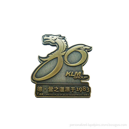 Carved Dragon Metal Personalized Lapel Pins With Antique Bronzed Plated